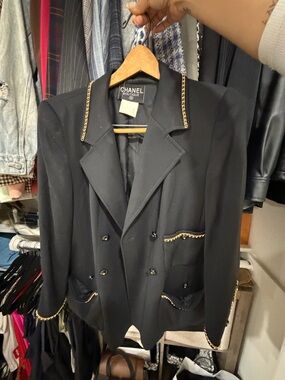 CHANEL Black Boutique Tailored Jacket with Subtle Logo Label